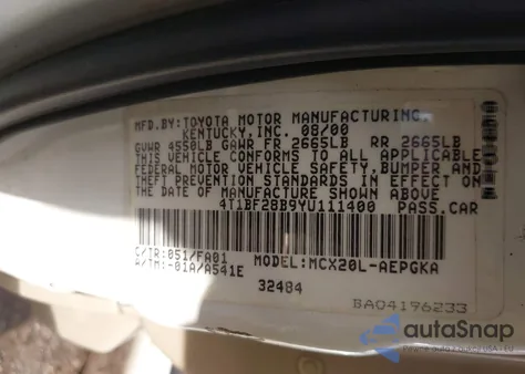 2000 Toyota Avalon Xls from USA, damaged, VIN 4T1BF28B9YU111400